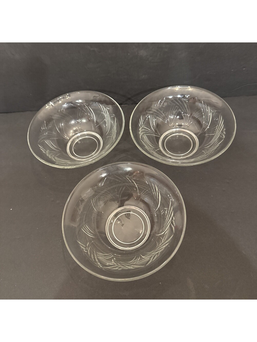 Vintage Anchor Hocking (3)Crossed Swirls Clear Etched Soup Cereal Bowls 6 5/8” W